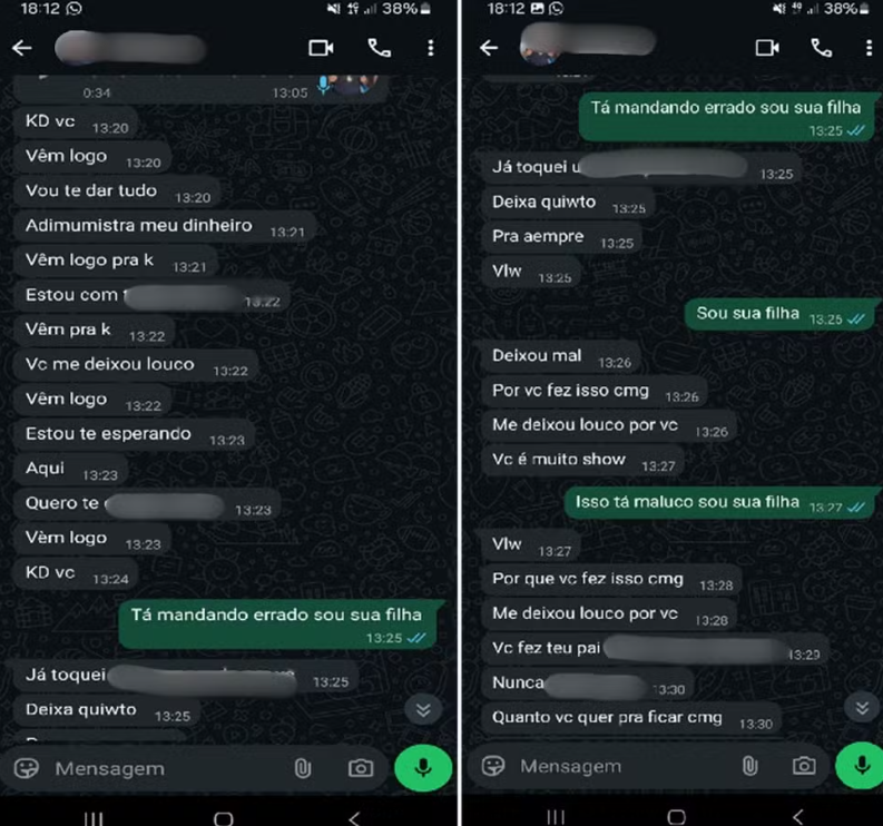 Captura de tela das mensagens que o pai enviou para filha — Foto: Arquivo Pessoal