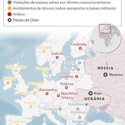 Europa sob pressão: ‘guerra de drones’ entre Rússia e Ucrânia já afetou mais de 20 países; MAPA