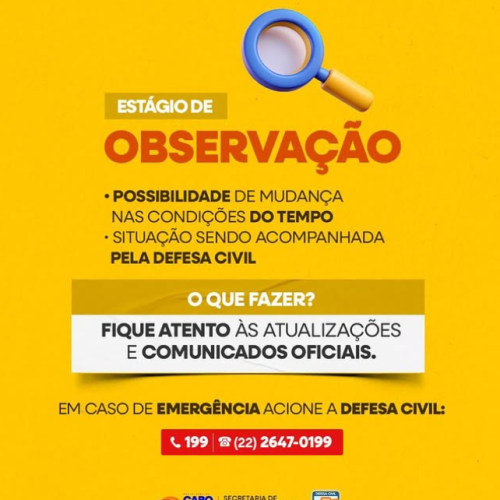 Cabo Frio entra em estado de observação por previsão de chuva nesta terça-feira (31)