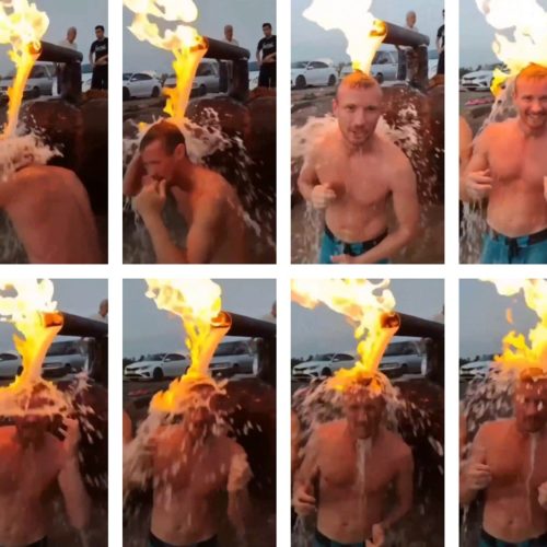 É #FATO: Vídeo mostra homem tomando ‘banho com fogo’ em fonte natural de água na Rússia; assista