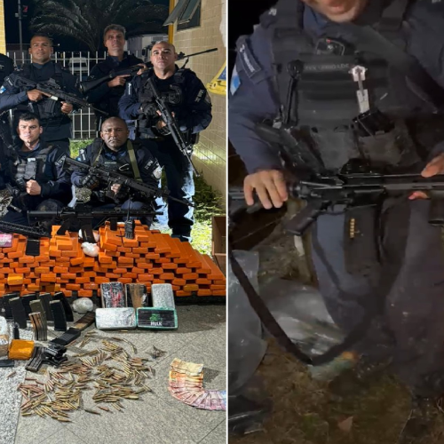 PM apreende fuzis e cerca de 170 kg de drogas às margens do Rio Macaé; VÍDEO
