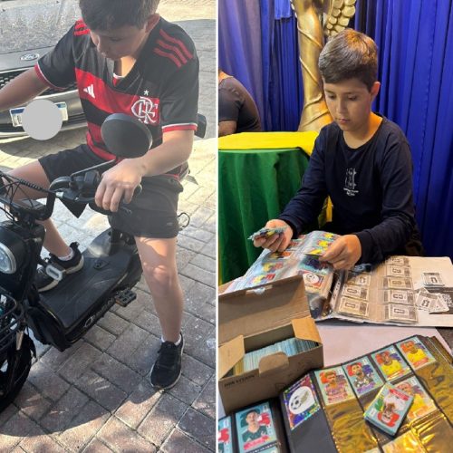 Adolescente de 13 anos compra moto elétrica após vender 10 mil figurinhas da Copa em Cabo Frio