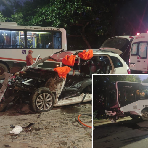 Batida frontal entre carro e ônibus deixa motorista gravemente ferido na RJ-102, em Búzios
