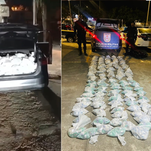 Mulher é flagrada com mais de 5 mil porções de drogas no porta-malas do carro na BR-101, em Casimiro de Abreu