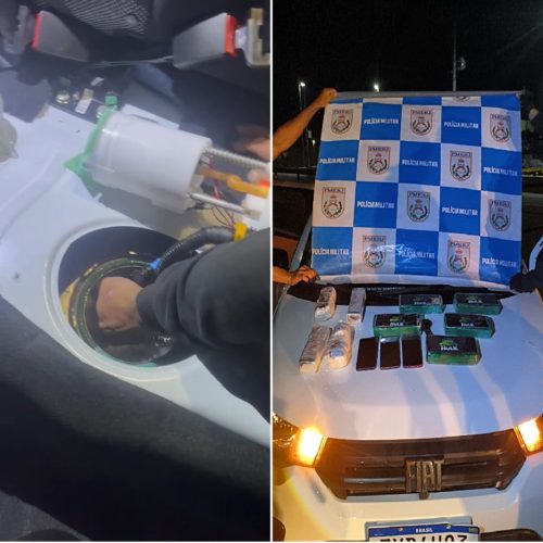 Nove quilos de drogas são encontrados em tanque de combustível de carro; casal é preso em São Pedro da Aldeia