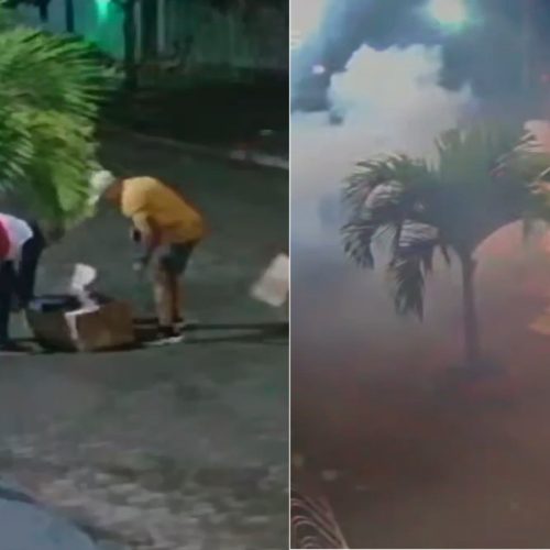 VÍDEO: dupla solta fogos de artifício em frente a uma escola e assusta moradores em Cabo Frio