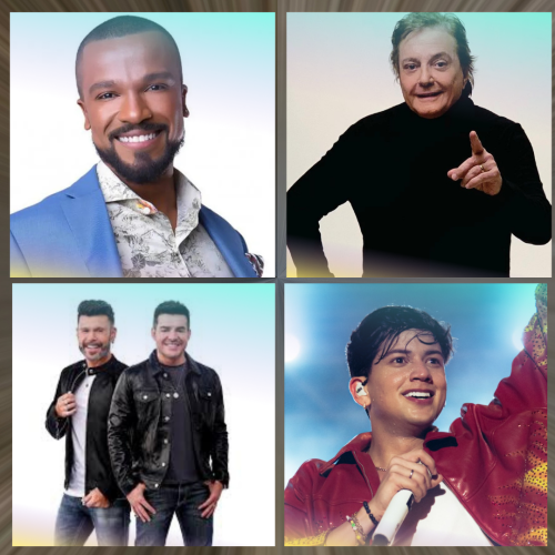 Foto dos artistas Alexandre Pires, Fabio Junior, dupla marcos e beluti e Leo foguete