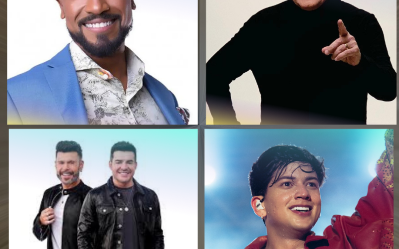 Foto dos artistas Alexandre Pires, Fabio Junior, dupla marcos e beluti e Leo foguete