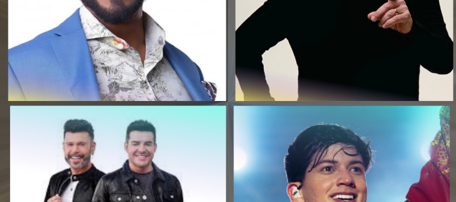 Foto dos artistas Alexandre Pires, Fabio Junior, dupla marcos e beluti e Leo foguete