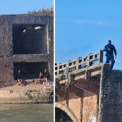 Grupo pula em rio e tenta fugir nadando de operação e é detido por policiais de canoa em Cabo Frio